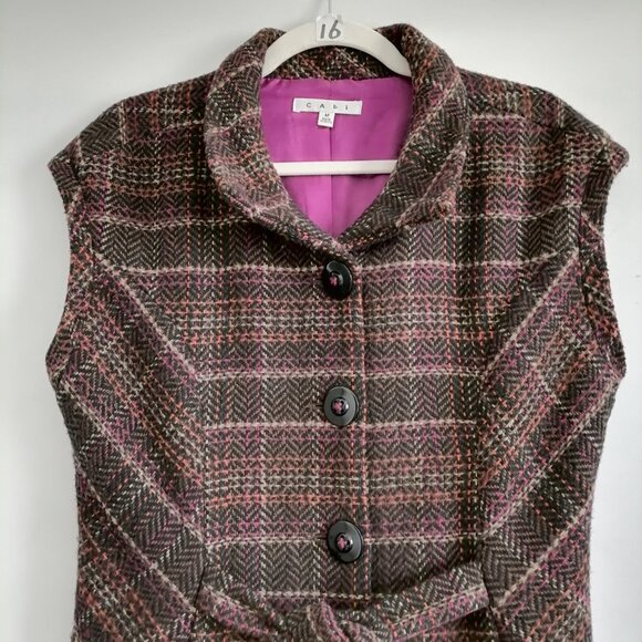 Cabi Style #691 Womens Brown Plaid Print Wool Blend Sweater Vest Size Medium - Picture 2 of 7